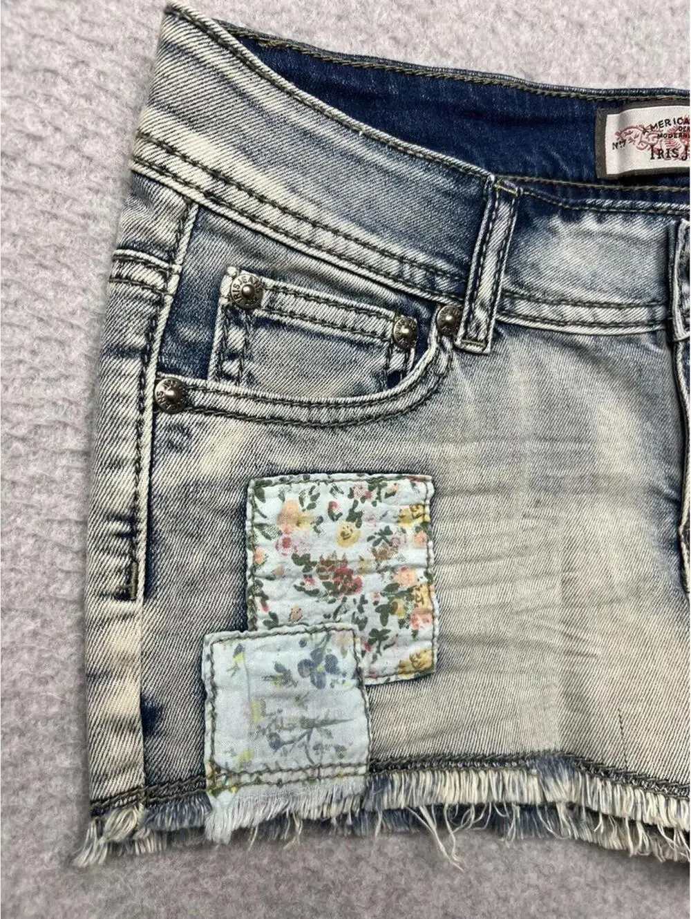 VTG Y2k 90s patchwork Micro Mini Denim Jeans Shorts S Iris Jeans Modern Vintage